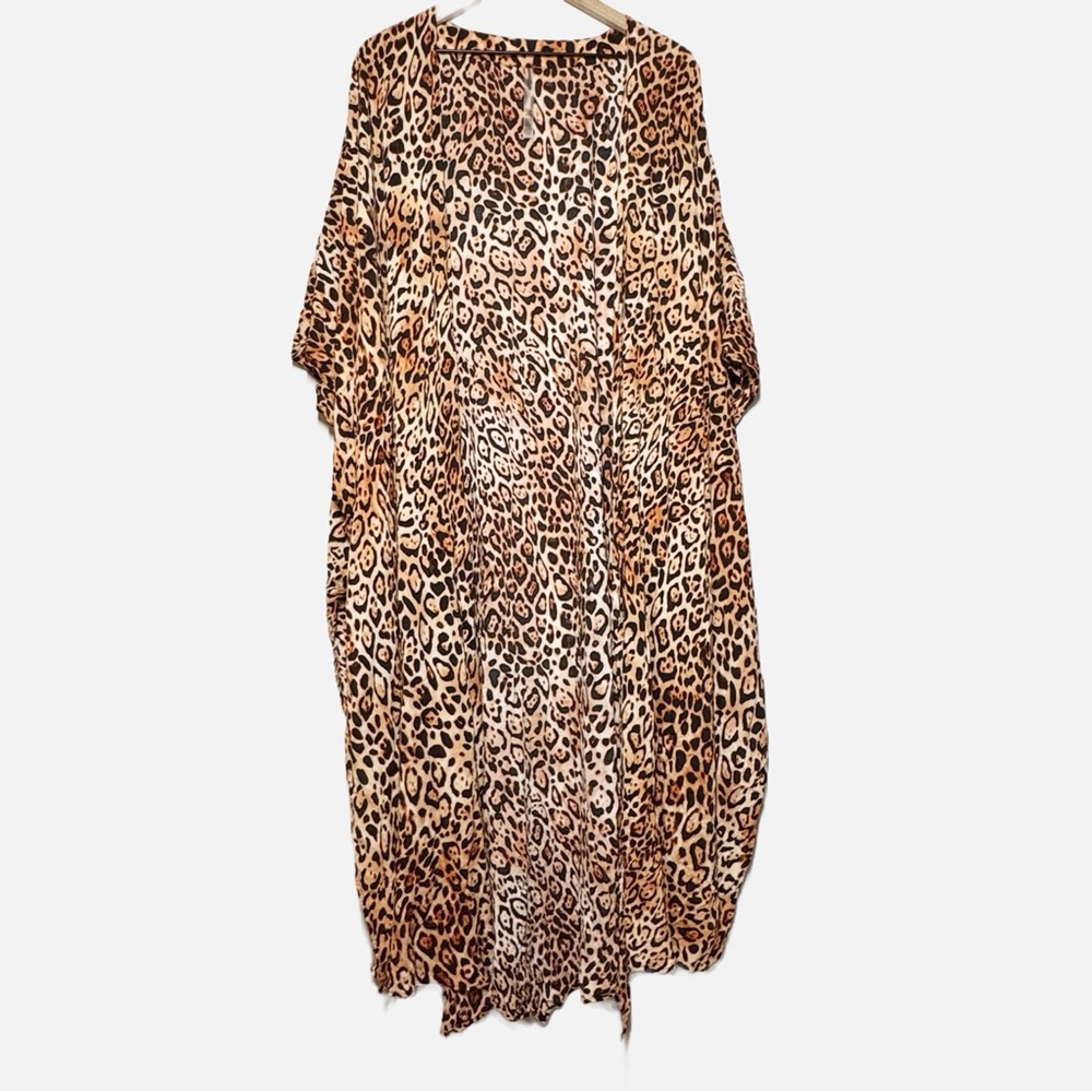 Victoria’s Secret leopard print long duster kimono swimsuit cover up size M/L - Picture 3 of 10